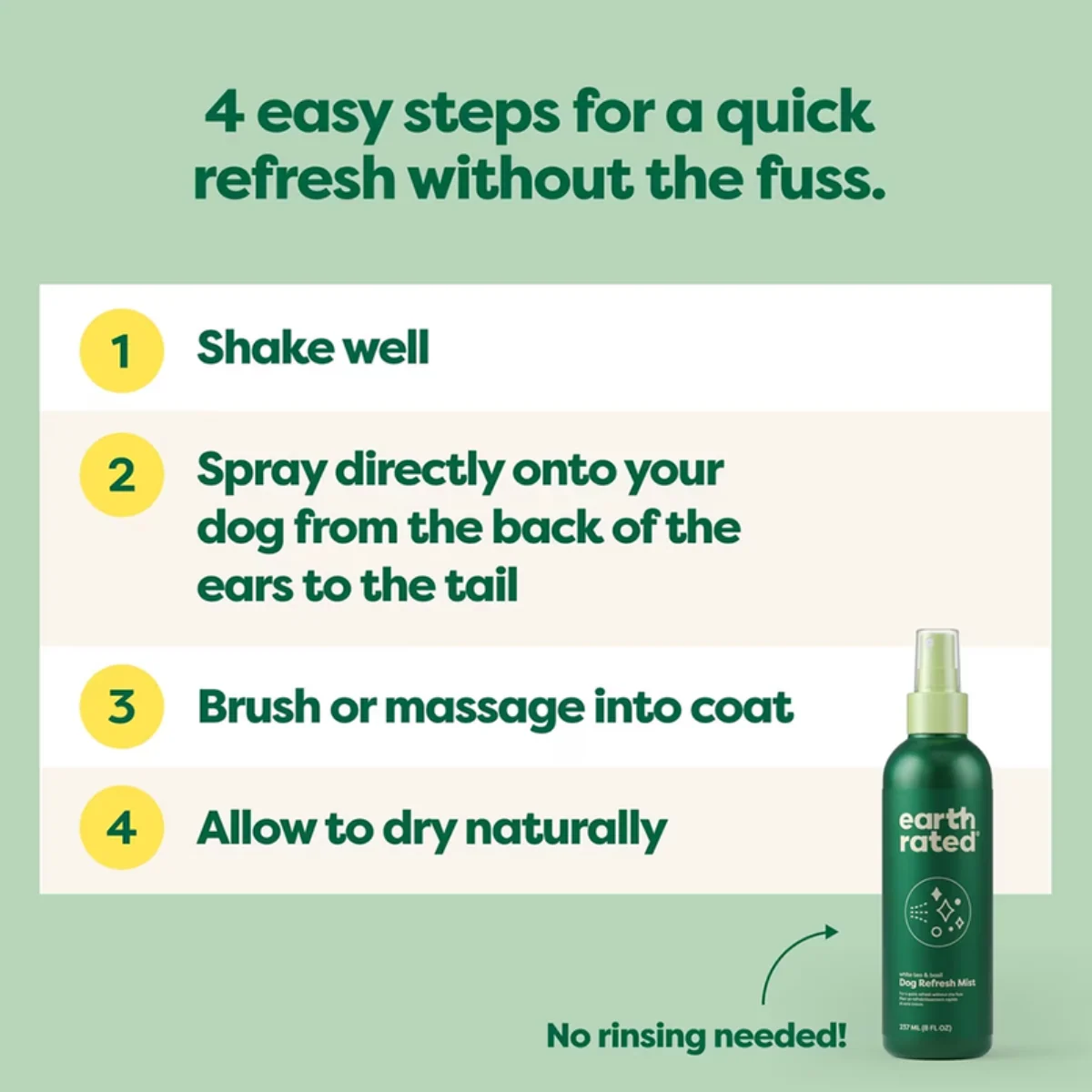 Earth Rated® Dog Deodorizing & Conditioning Refresh Mist, White Tea & Basil Scent, 8 oz - Image 3